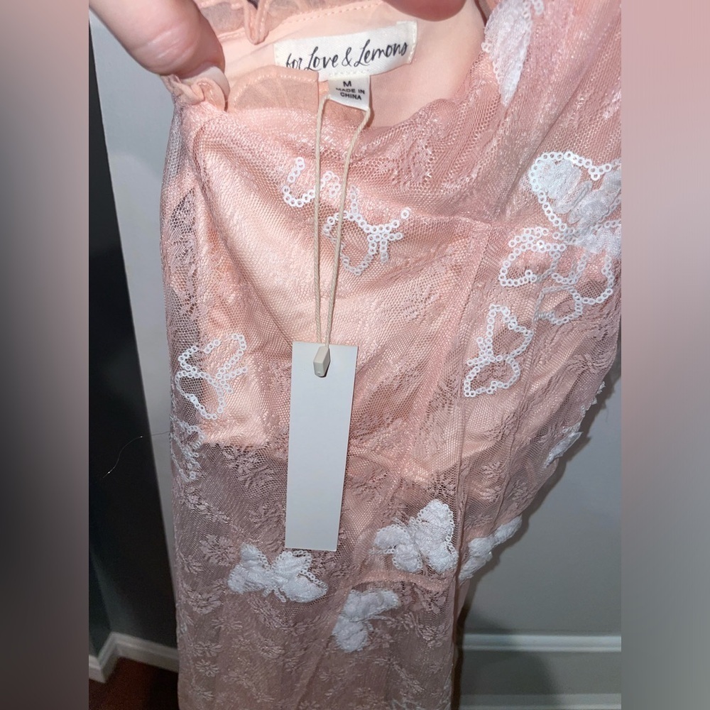 New! For Love & Lemons Beckett Lace Sheer Butterfly Sequin Bodysuit Maxi Dress M - Picture 16 of 16